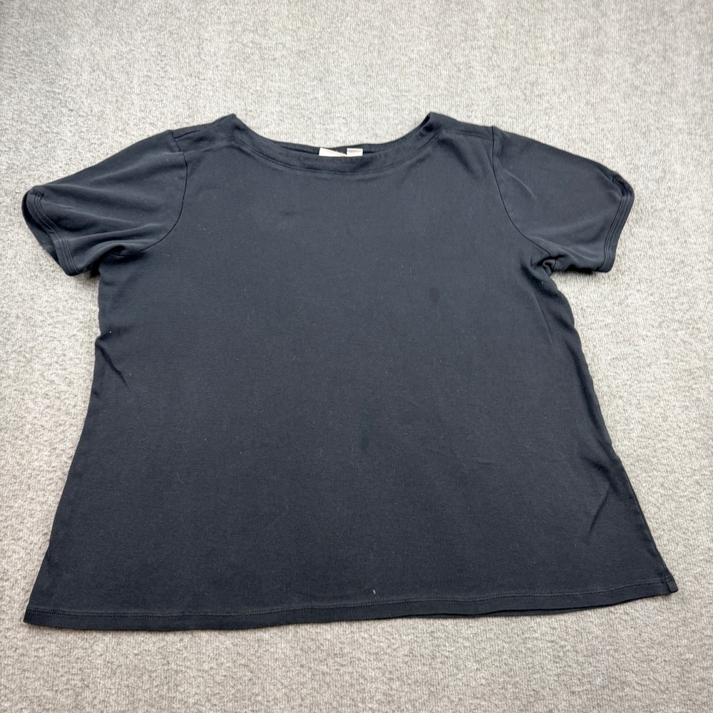 Chicos Black Short Sleeve Boat Neck Cotton T-Shirt Women's‎ Size 3